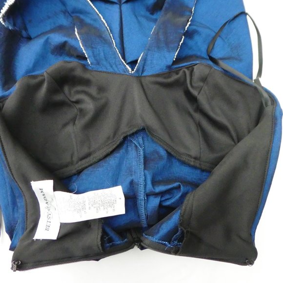 Vintage Cocktail Dress Cobalt Taffeta Ruched Bling Beaded Sequin Halter 4 USA - Picture 5 of 9